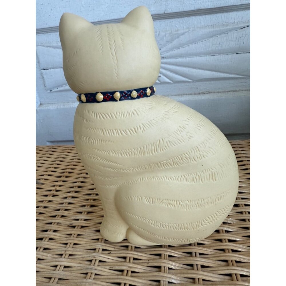 Vintage 80s Bisque Ceramic Set Yellow Cat Figurine and Trinket Box - Picture 13 of 14